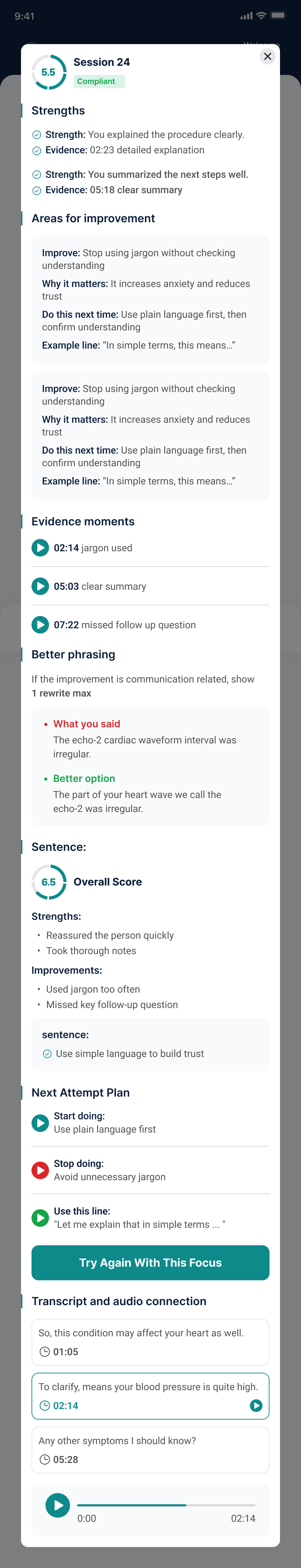 Detailed feedback view